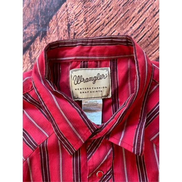 VTG Wrangler Men's Pearl Snap L/S Cowboy Western Shirt‎ Red Metallic • 2X - Picture 7 of 10